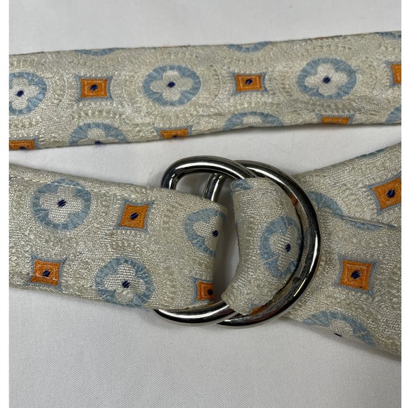 J.Crew 100% Silk‎ 🩵 Cream Belt - Geometric Retro Pattern Print - Women's Small - Picture 2 of 6